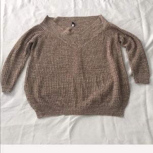 Off shoulder V neck sweater